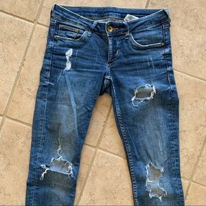 H&M Super Skinny Super Low Waist Distressed Jeans